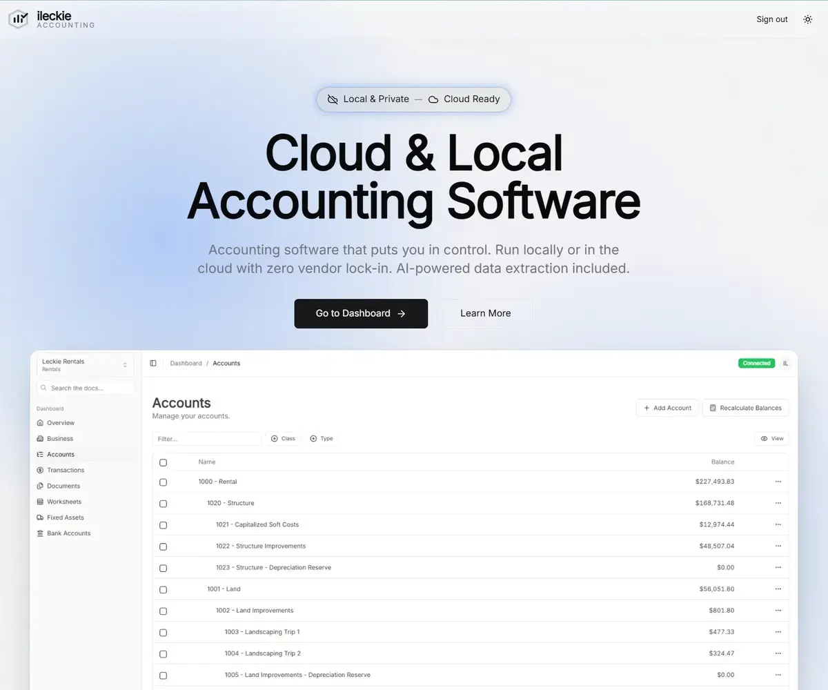 ileckie Accounting Software dashboard